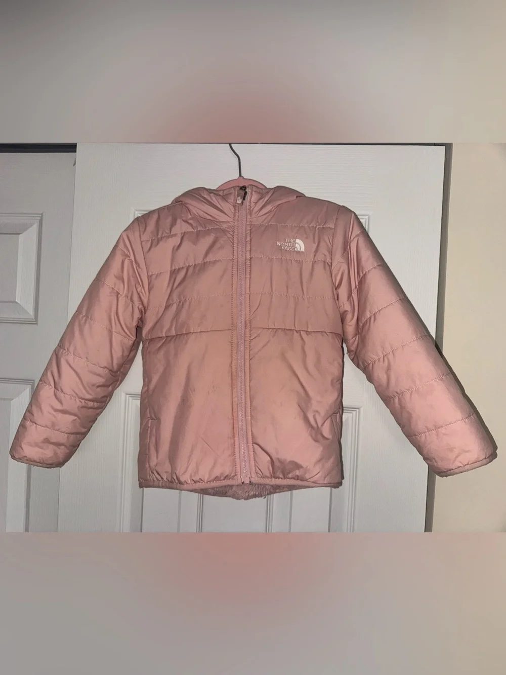 The North Face Reversible Girls Pink Hooded Puffer Jacket (Size 5)